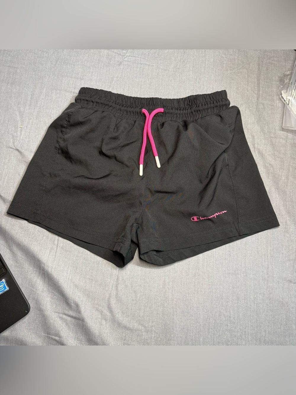 Champion Black Athletic Shorts with Pink Drawcord